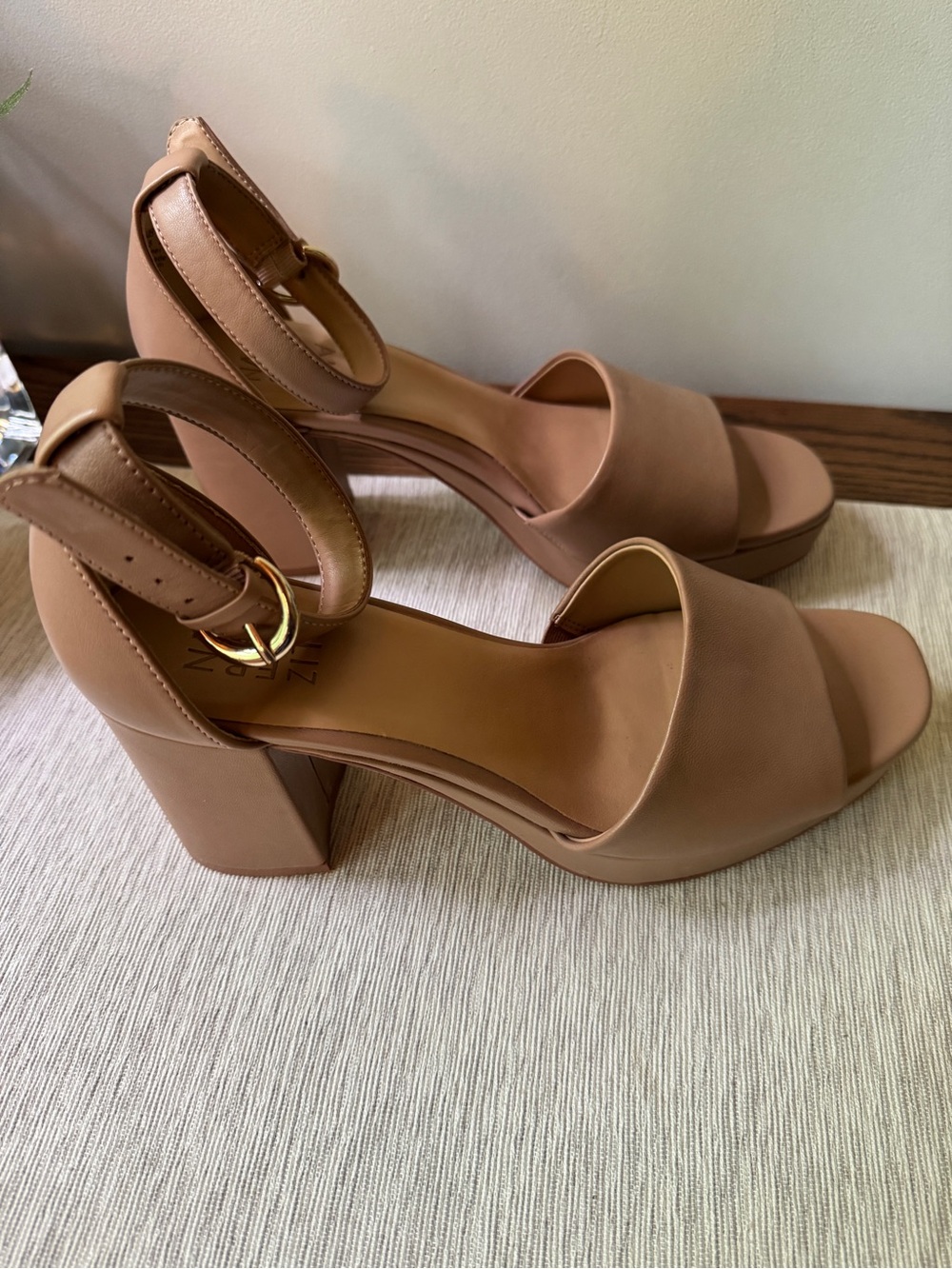 Naturalizer Tan Block Heel Sandals with Ankle Strap